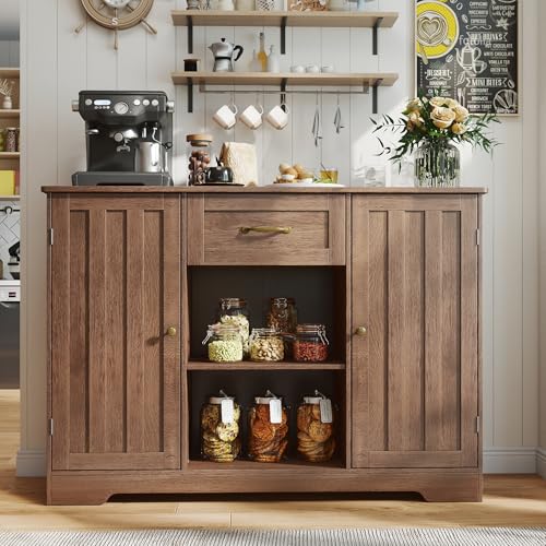 Gizoon 45" Kitchen Sideboard Buffet Cabinet with Storage Coffee Bar Cabinet with Drawer, Kitchen Pantry Storage with Door and Shelves for Bathroom and Living Room, Dark Brown - color: Dark Brown, size: 46"W (2 Doors + 1 Drawer)