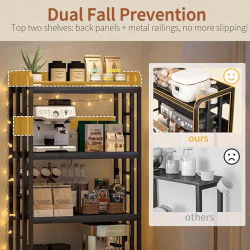 METYERRY Adjustable 4-Tier Heavy Duty Kitchen Baker's Rack with Power Outlet, with Industrial Wheels, Free Standing Microwave Oven Cart Stand for Storage, Garage, Mini Fridge Stand, Black - color: Black