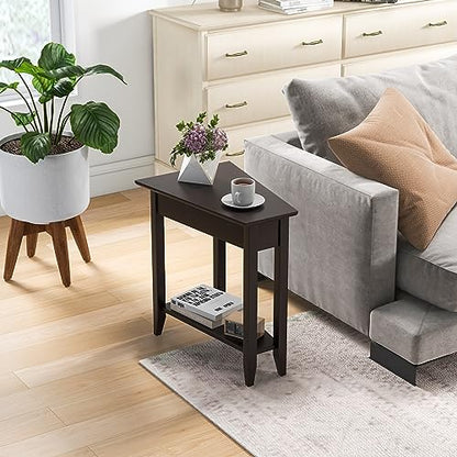 GIANTEX Wedge End Table, Triangle Side Table with Storage Shelf and Solid Wood Legs, Recliner Table, 24.5" Tall Nightstand, Modern Narrow Accent Table for Small Space Living Room, Espresso - color: Espresso