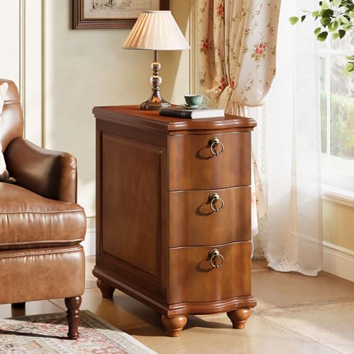 Tribesigns Wood End Table Set of 2, Fully Assembled Nightstand with Drawers | Narrow Tall Slim Side Table for Bedside, Small Spaces, Living Room, Bedroom, Walnut Brown, No Assembly Required - color: Walnut Brown