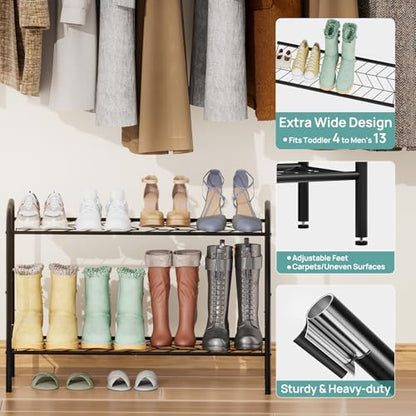 viewcare Shoe Rack for Closet, 3-Tier Long Shoe Rack for Entryway & Garage, Sturdy Metal Construction, Shoe Organizer Holds 8-12 Pairs - size: 3-Tier(Long)