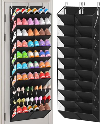 UVIAHOMI 20-30 Pairs Over the Door Shoe Organizer, Clear Pockets Hanging Shoe Storage for Closet, 10-Tier Door Shoes Rack, Handing Shoes Holder Fit All the Family's Sneakers, Boots, Heels, Black - color: Black