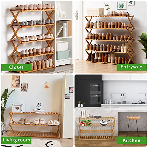 Choclaif Free Standing Shoe Racks for Closet, Shoe Shelf Bamboo Shoe Rack for Bedroom, Entryway Hallway Closet Living Room Organizer(3 Tier) - size: 3 Tier