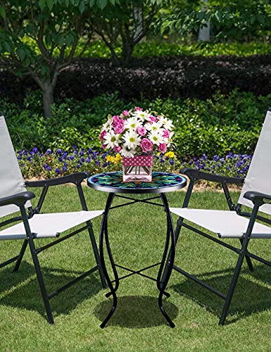 VCUTEKA Outdoor Side Table Mosaic End Table Patio Side Table Small End Table Glass Top Round Balcony Coffee Table Porch Indoor Glass Top - color: Green