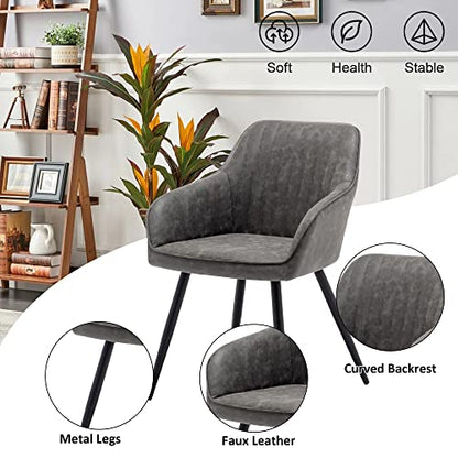 annjoe Faux Leather Accent Chair Arm Chairs Living Room Chairs Leisures Chair Upholstered Chair with Metal Legs Set of 2 for Home Kitchen Office Bistro Cafe, Gray - color: Grey