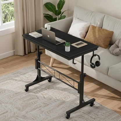WINAZ Small Portable Rolling Standing Desk - 32 Inch Adjustable Height Mobile Teacher Podium on Wheels for Classroom, Stand Up Desks for Treadmill Walking Pad, Couch Sofa Side Laptop Table, Black - color: Black