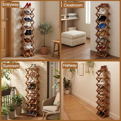 Shoe Racks, Foldable Shoes Organizer Free Standing Shelf for Entryway, Closet, Bedroom, Hallway, | Natural | Functional | Multifunctional Shoe Rack (Six Layers of Tawny) - color: Six Layers of Tawny
