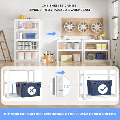 Raybee Storage Shelves, 2000LBS Garage Shelving,White Metal Shelves, 5 Tier Adjustable Heavy Duty Shelving for Pantry Kitchen Closet Basement Warehouse 16.5" D x 32" W x 63" H - size: 16.5"D x 32"W x 63"H,White