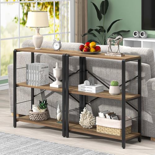 FOLUBAN Small Bookshelf, 3 Tier Open Book Shelf, Rustic Wood and Metal Shelving Unit for Small Space, Oak - color: Oak, size: 3-Tier