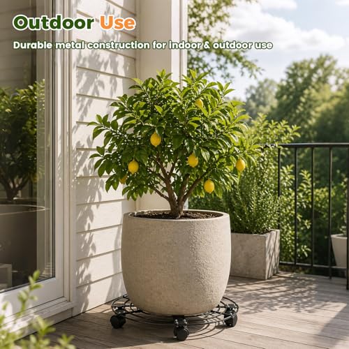 2 Packs 17.5" Extra-large Metal Plant Caddy with 6 Wheels Iron Rolling Plant Stands Heavy-duty Plant Roller Base Pot Movers Indoor Outdoor Wheeled Plant Dolly with Casters Planter Coaster Trolley - size: 17.5"
