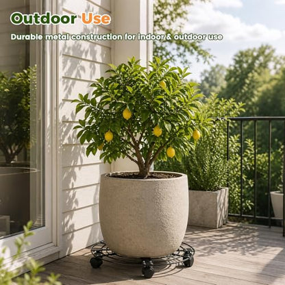 2 Packs 17.5" Extra-large Metal Plant Caddy with 6 Wheels Iron Rolling Plant Stands Heavy-duty Plant Roller Base Pot Movers Indoor Outdoor Wheeled Plant Dolly with Casters Planter Coaster Trolley - size: 17.5"