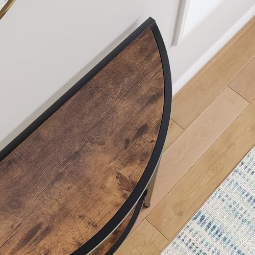 Entryway Table with Storage,Narrow Console Table for Living Room | Coffee Table 2-Tier Half Moon Sofa Table,Small Entry Table,Hallway Side Table with Metal Frame,Brown - color: Modern Style-brown