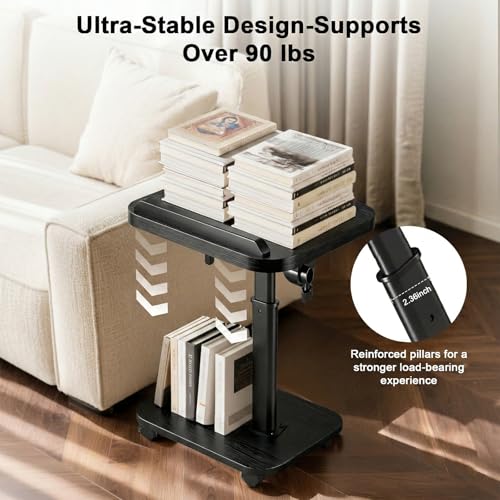 C Table End Table Adjustable Height, Rolling TV Tray Table for Small Spaces 180° Flip-Over Panel & 360° Swivel Casters,C Shaped Side Tables for Couch for Living Room/Bedroom/Bed/Sofa/Chair/Snack-Black - color: Black
