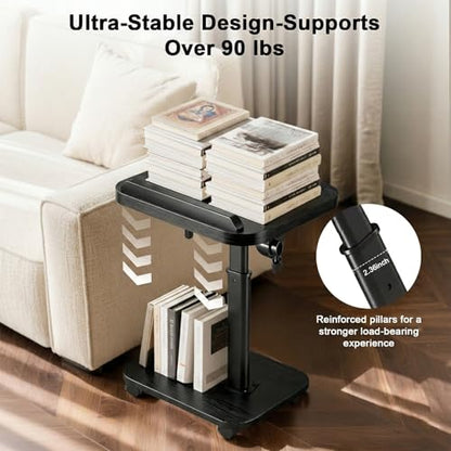 C Table End Table Adjustable Height, Rolling TV Tray Table for Small Spaces 180° Flip-Over Panel & 360° Swivel Casters,C Shaped Side Tables for Couch for Living Room/Bedroom/Bed/Sofa/Chair/Snack-Black - color: Black