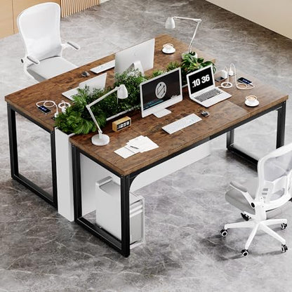 Computer Desk with Power Outlets, 63 Inch Large Home Office Desk with Deeper & Thicker Desktop Modern Gaming Desk Study Writing Work Desk, Metal Frame, Rustic Brown - size: 63 Inch