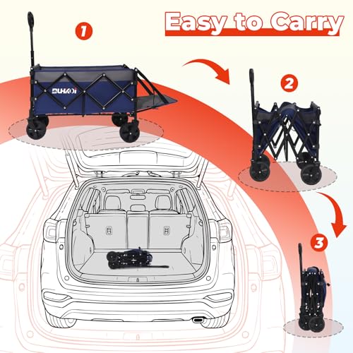 Foldable Wagon with Tailgate,12 lb Lightweight Small Utility Cart | Garden, Grocery, Beach, Camping, Portable Use, Blue - color: Navy Gray