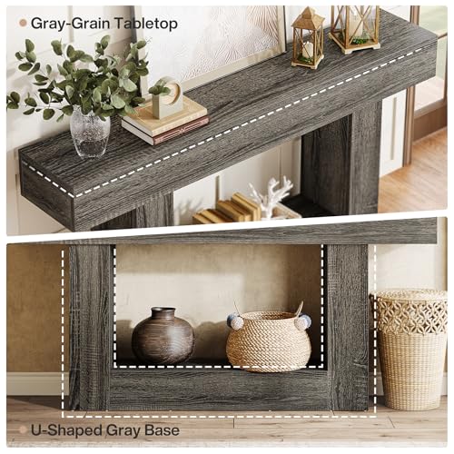 Tribesigns 63-Inch Long Console Table, 2-Tier Entryway Table Sofa Table with Storage, Farmhouse Wood Behind Couch Table for Living Room, Hallway, Rustic Gray - color: Rustic Gray