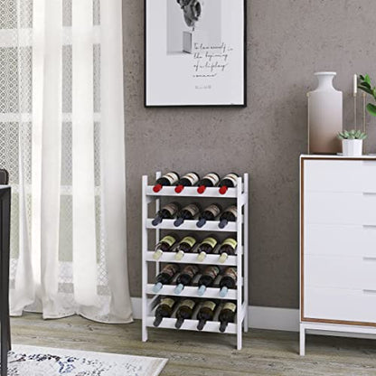 SMIBUY Bamboo Wine Rack, 20 Bottles Display Holder, 5-Tier Free Standing Storage Shelves for Kitchen, Pantry, Cellar, Bar (White) - color: White