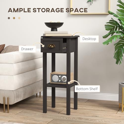 HOMCOM Narrow End Table with Drawer Slim Side Table for Small Spaces Coffee | Tall Telephone Table, Skinny Modern Design, for Small Spaces, Living Room - color: Coffee