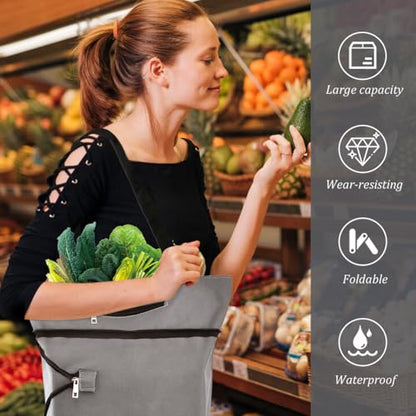 JIANWEI Collapsible Shopping Cart with 360° Swivel Wheels, Portable Folding Trolle-y Grocery Bag, Reusable Foldable Tote Grocery Cart Large Capacity Used for Travel and Home (Grey)