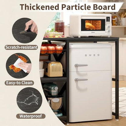 METYERRY Kitchen Bakers Rack with Power Outlet,Mini Fridge Cabinet with Mesh Basket, Mini Fridge and Microwave Table with Storage for Office,Kitchen,Living Room,Coffee Bar,Patio, Black - color: Black