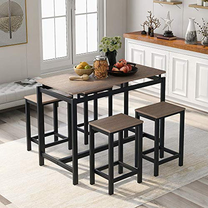 Solid Wood 4-Piece Kitchen Dining Table Set, Counter Height Bar Table Set with 3 Stools and Storage Shelves, Perfect for Home, Kitchen, Living Room (Dark Brown-1) - color: Dark Brown-1