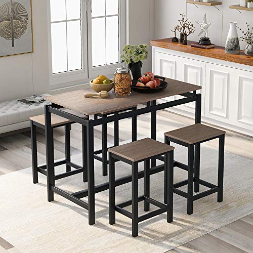 Solid Wood 4-Piece Kitchen Dining Table Set, Counter Height Bar Table Set with 3 Stools and Storage Shelves, Perfect for Home, Kitchen, Living Room (Dark Brown-1) - color: Dark Brown-1