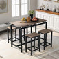 Solid Wood 4-Piece Kitchen Dining Table Set, Counter Height Bar Table Set with 3 Stools and Storage Shelves, Perfect for Home, Kitchen, Living Room (Dark Brown-1) - color: Dark Brown-1