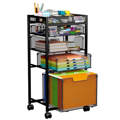 Rolling File Cart with 4 Storage Drawers, Under Desk Organizer with DIY Divider, Moblie Filing Cabinet on Wheels, Fits A4/Letter Size, Metal Utility Cart for Home Office, Black - color: Black, size: 4 Drawers