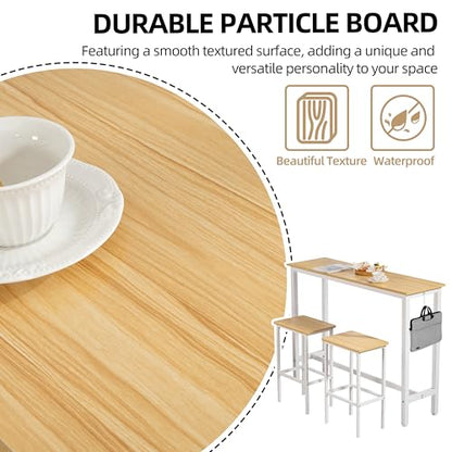 Finnhomy 52.7" Industrial Bar Table Set with 2 Stools - Counter Height Dining & Pub Table for Small Spaces, Kitchen, Apartment, Breakfast - Metal & Wood, Space-Saving Furniture - Oak Beige and White - color: Oak Beige+white, size: 52.7" Bar Table