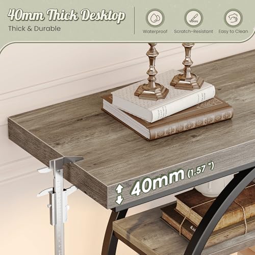 Huuger 41.3 Inch Entryway Table, Modern Console Sofa Table, Accent Table with Shelves, for Entry, Hallway, Entrance, Foyer, O-Shaped Metal Frame, Grey - color: Grey, size: 11.8"D x 41.3"W x 31.5"H