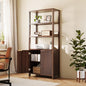 VINGLI Bookcase with Fluted Doors, 71" Wood Storage Cabinet with Adjustable Shelves, 6-Tier Display Cabinet Bookshelf for Study, Living Room, Home Office, Kitchen Pantry, Walnut - color: Dark Walnut