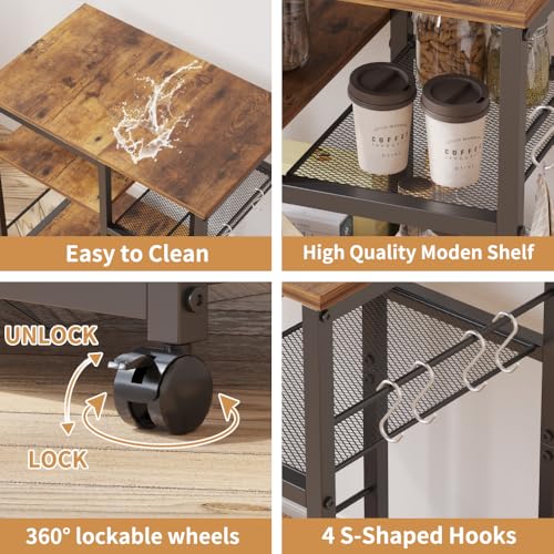 ZIWEI STAR Kitchen Microwave Cart, Microwave Stand, Small Kitchen cart, Bakers Rack Table Coffee Bar Cart with Wheels, Rolling Shelf for Office, Living Room, Balcony, Bedroom.
