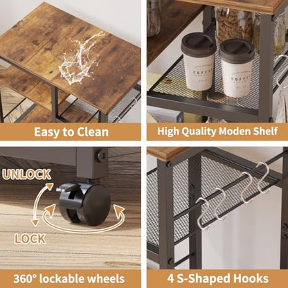 ZIWEI STAR Kitchen Microwave Cart, Microwave Stand, Small Kitchen cart, Bakers Rack Table Coffee Bar Cart with Wheels, Rolling Shelf for Office, Living Room, Balcony, Bedroom.