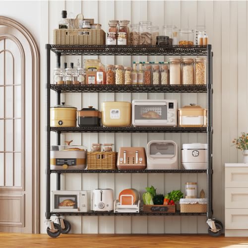 Garvee Storage Shelves, 5-Tier Metal Shelving Units with Wheels, 73" H x 59" W x 17.1" D, 3300 LBS Heavy Duty Wire Shelving Rolling Rack for Garage Kitchen Home Basement, Adjustable, Black - size: 73"H x 59"W x 17.1"D(5-Tier)