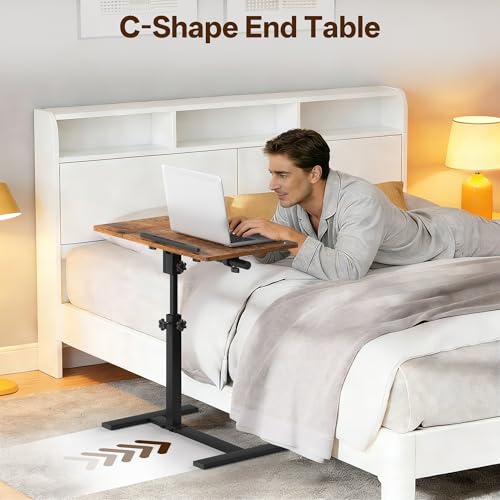 Overbed Table with Wheels Rolling, Adjustable Mobile Bedside Desk | Flip-Top, Laptop Table, C Shaped End Side Table for Couch, Sofa, Bed, Recliner and Home Use, Large Brown - color: Large Brown