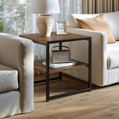 Tatub 20IN Rustic Brown End Table with Charging Station & USB Ports Outlets | Versatile Mini Fridge Table Printer Stand Nightstand for Bedroom Living Room - color: Rustic Brown