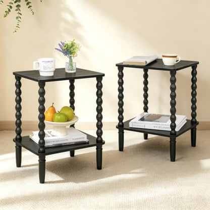 Fultyle End Tables Set of 2, Small Side Table with Storage Shelf, Nightstands for Bedroom Set of 2 for Living Room, Office and Small Spaces (Black) - color: Black Set of 2