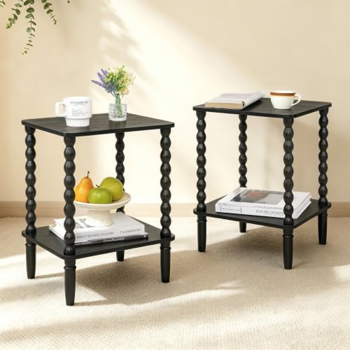 Fultyle End Tables Set of 2, Small Side Table with Storage Shelf, Nightstands for Bedroom Set of 2 for Living Room, Office and Small Spaces (Black) - color: Black Set of 2