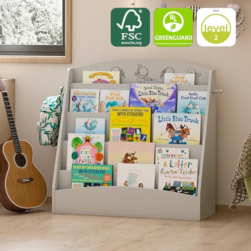 NACHES 5-Tier Kids Bookshelf - Toddler Book Display Shelves, Montessori Bookshelf for Kindergarten, Nursery, Bedrooms, Classrooms - Wooden Children Book Display, Grey - color: Grey