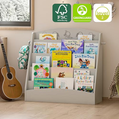 NACHES 5-Tier Kids Bookshelf - Toddler Book Display Shelves, Montessori Bookshelf for Kindergarten, Nursery, Bedrooms, Classrooms - Wooden Children Book Display, Grey - color: Grey