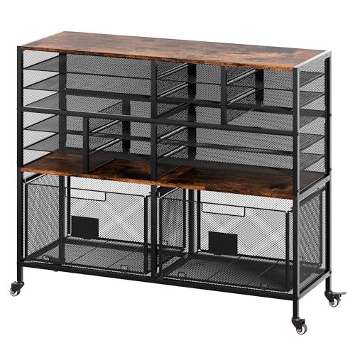 EasyPAG Rolling Cart with 2 Storage Drawer, Under Desk Filling Cabinet with Mail Sorter, Pull Out Hanging File Rack for Letter Size Folders, Mobile Utility Craft Cart for Home Office, Black - size: Flexible Slots+2 Drawer