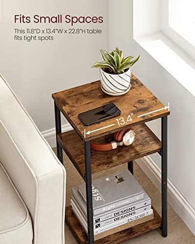 VASAGLE BARNET Collection - Side Table, Small End Table for Living Room, Modern Tall Nightstand, Bedroom, Office, Bathroom, Steel Frame, Rustic Brown and Ink Black ULET273B01 - color: Rustic Brown + Ink Black
