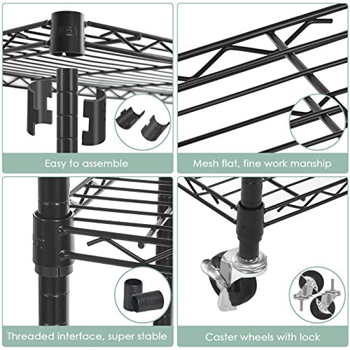 WDT 5-Shelf Shelving Units on Wheels Casters, Adjustable Heavy Duty Metal Shelf Wire Storage Rack for Home Office Garage Kitchen Bathroom Organization(16”Wx36”Dx75”H), Black - size: 5Tier 36"W x 16"D x 75"H