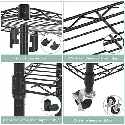 WDT 5-Shelf Shelving Units on Wheels Casters, Adjustable Heavy Duty Metal Shelf Wire Storage Rack for Home Office Garage Kitchen Bathroom Organization(16”Wx36”Dx75”H), Black - size: 5Tier 36"W x 16"D x 75"H