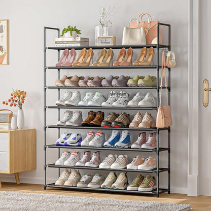 OYREL 8 Tier Shoe Organizer, 33.3in Wide x 11.2in Deep x 55.7in Tall, Black Metal and Plastic Shoe Rack, Holds up to 32-40 Pairs of Shoes - color: Black, size: 8 Tier