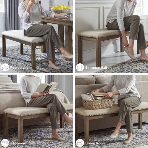 Signature Design by Ashley Moriville Casual Rustic Upholstered Dining Bench, Grey & Brown - color: Brown, size: Dining Height