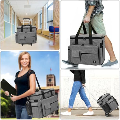 Rolling Teacher Bag Built-in Hard Support Board, Rolling Briefcase with Detachable Trolley, Rolling bag with Laptop compartment, Adjustable Shoulder Strap, and Ample Storage Space - color: Grey