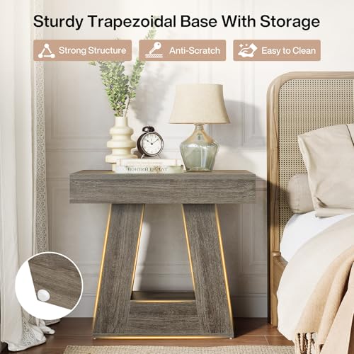 Tribesigns 24" Modern Side Table, 2-Tier Narrow Wooden End Table with Trapezoid Base, Farmhouse Small Nightstand for Living Room, Bedroom (1, Gray) - color: Grey