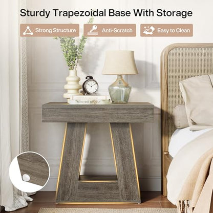 Tribesigns 24" Modern Side Table, 2-Tier Narrow Wooden End Table with Trapezoid Base, Farmhouse Small Nightstand for Living Room, Bedroom (1, Gray) - color: Grey